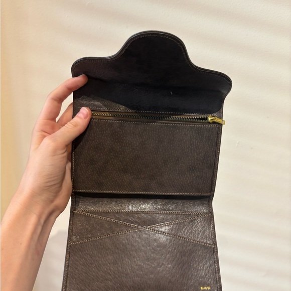 Vintage Gucci trifold Wallet brown leather classic horsebit ribbon web stripe - Picture 6 of 7